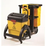 Rubbermaid Commercial Products Commercial Plastic Cleaning Cart with 3 Shelves and Zippered Yellow Vinyl Bag thumbnail 3