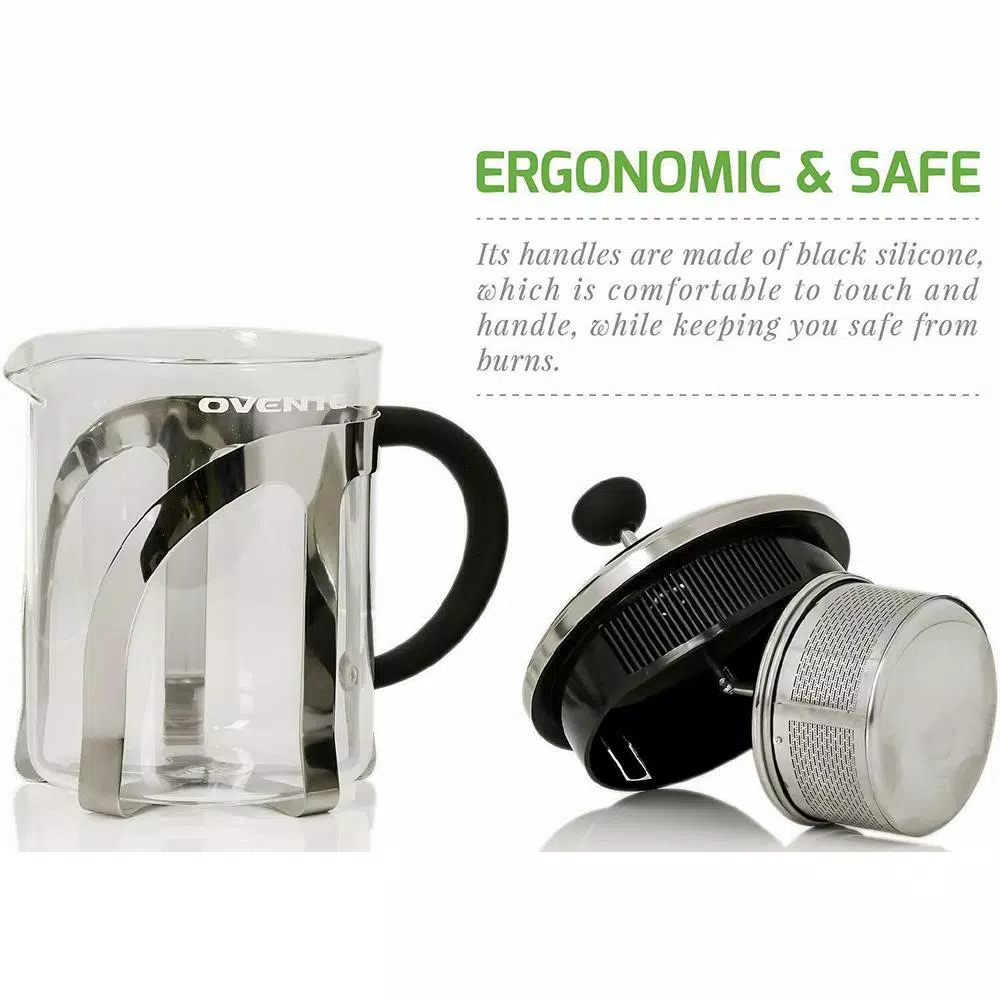 Ovente 27 oz. Borosilicate Glass Tea Maker with Stainless Steel Infuser and Warming Stand