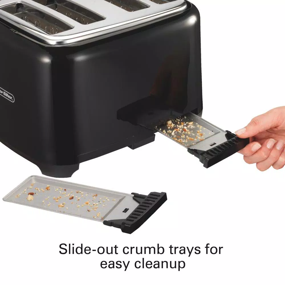 Proctor Silex 4-Slice Black Wide Slot Toaster with Crumb Tray and Toast Boost