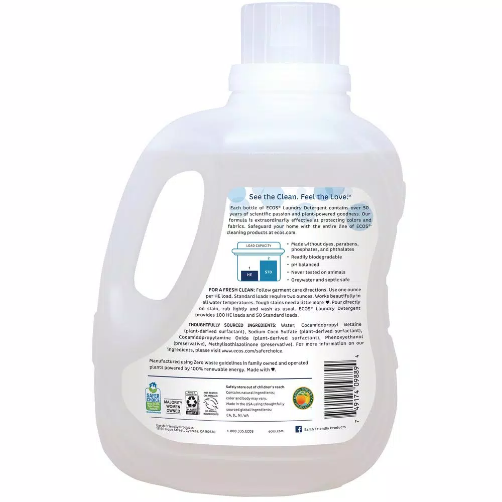 ECOS 2X Ultra Concentrate Free and Clear Liquid Laundry Detergent, 100 oz.