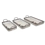 LITTON LANE Set of 3 Rectangular Farmhouse Decorative Trays with Bird Figurines, Brown Metal and Whitewashed Wood thumbnail 2