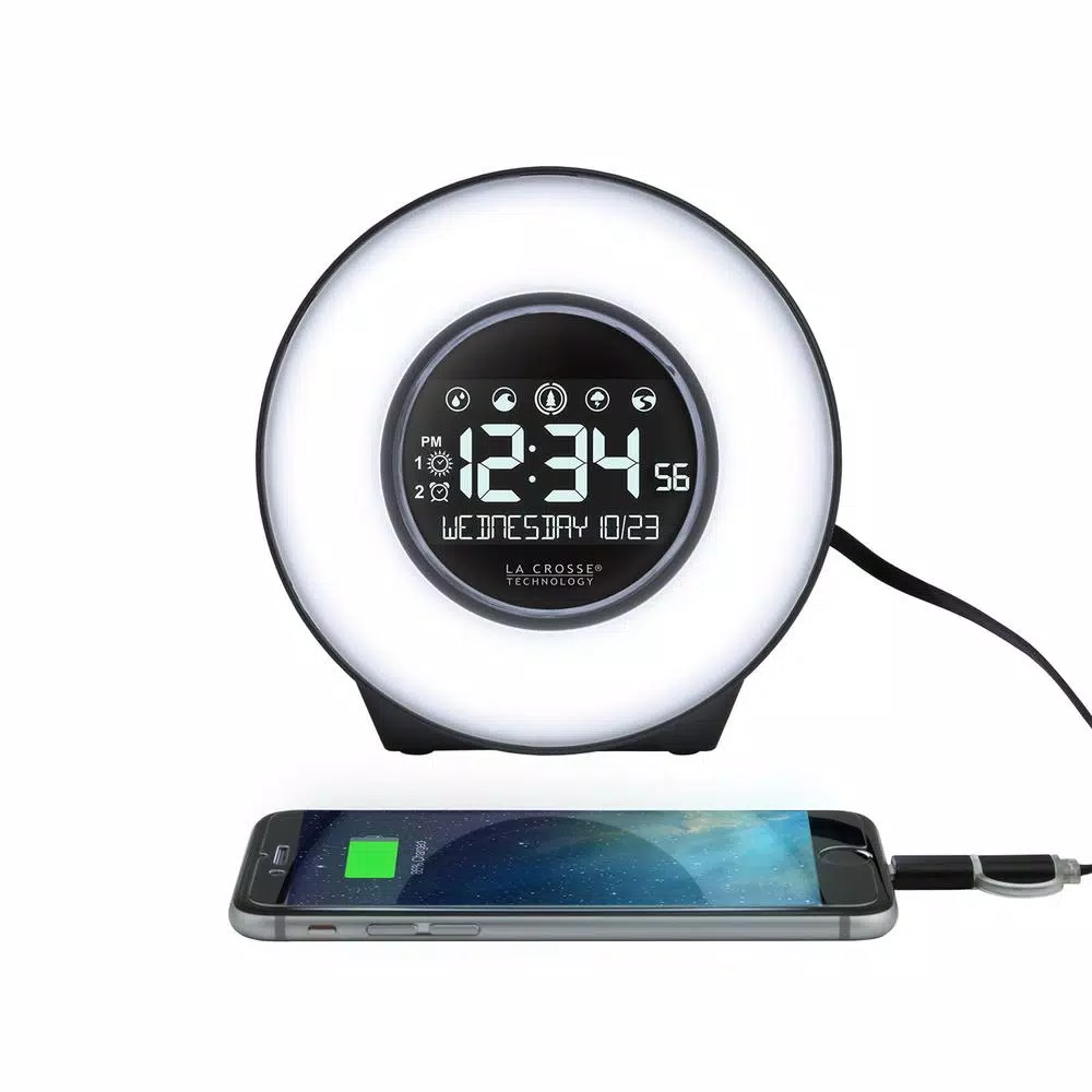 La Crosse Technology Mood Light Digital Alarm Clock with 5 Nature Sounds and USB Charging Port
