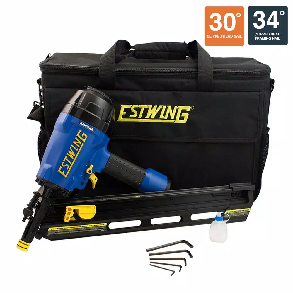 Estwing 34 Degree Clipped Head Pneumatic Framing Nailer with Padded Bag