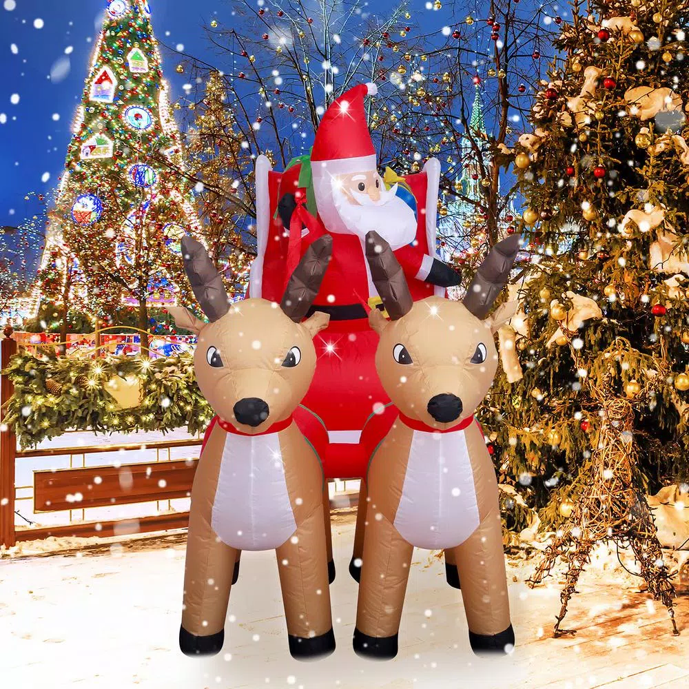 JOYDECOR 5 ft. Santa Claus on Sleigh with 2 Reindeer Christmas Inflatable Outdoor Decoration with LED Lights