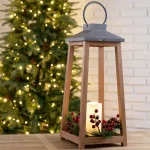Glitzhome 19.29 in. Wooden and Metal LED Pillar Lantern with 3 Changeable Candle Rings thumbnail 8