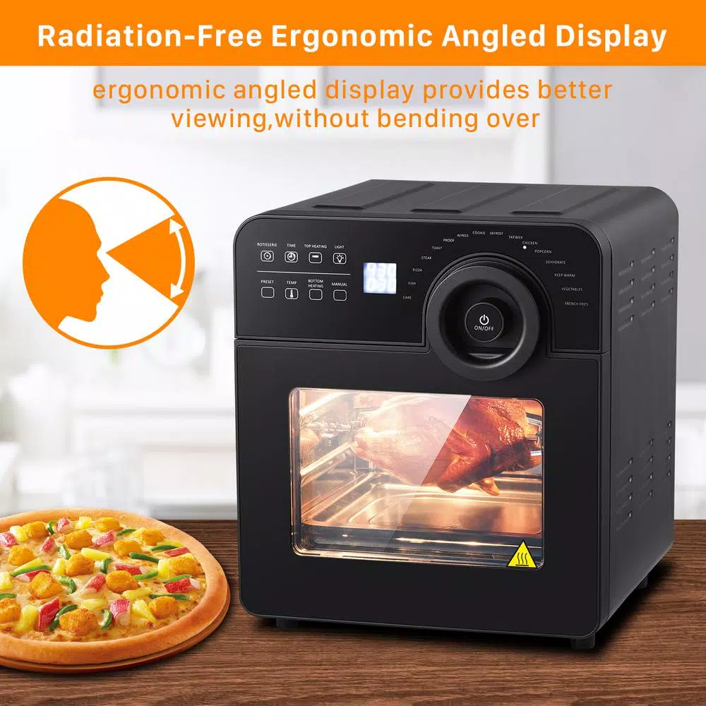 Boyel Living 15 Qt. Black Stainless Steel 16-in-1 Digital Air Fryer Oven with Rotisserie and Dehydrator, 1700W