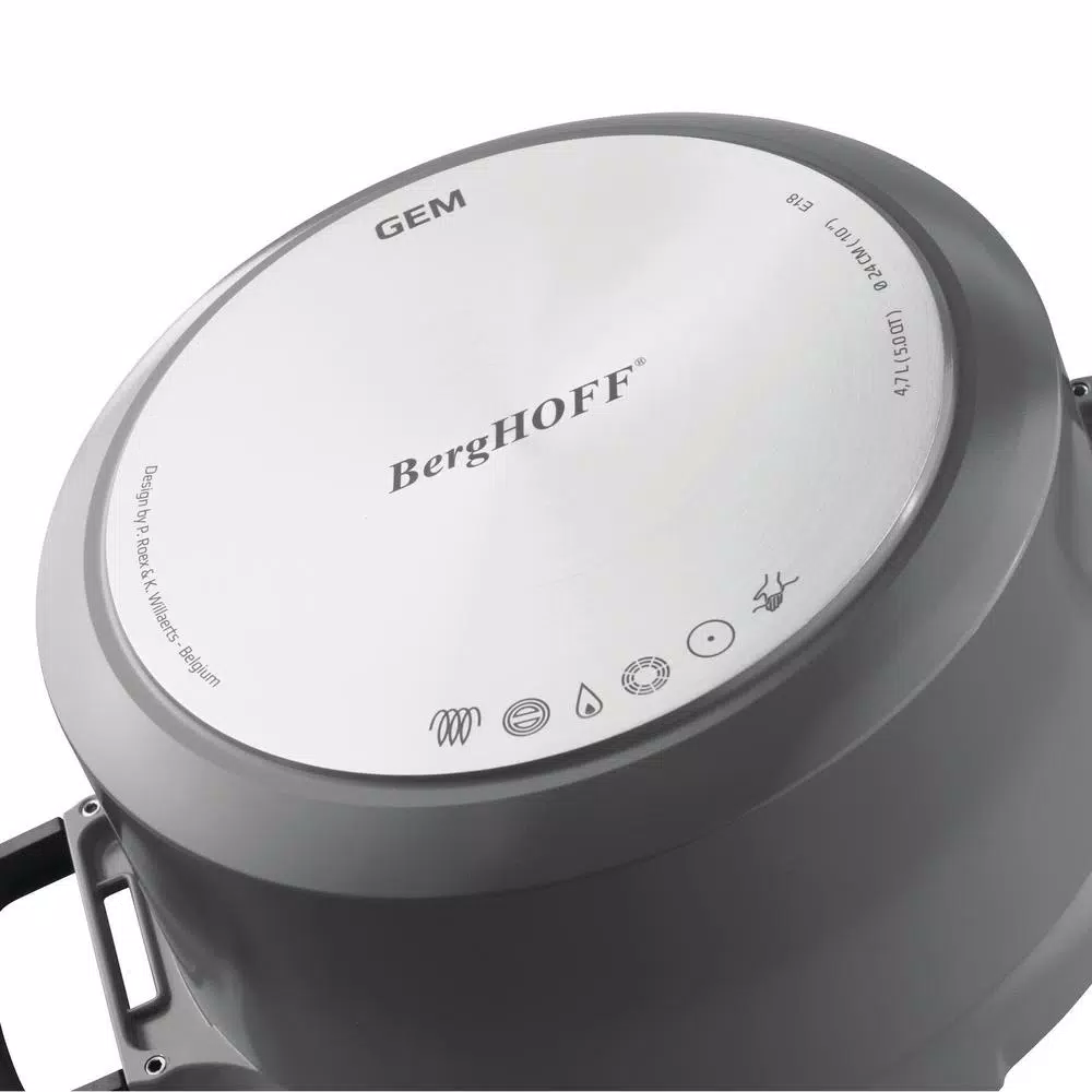 BergHOFF GEM Stay Cool 3.2 qt. Cast Aluminum Nonstick Saute Pan with Glass Lid, Gray