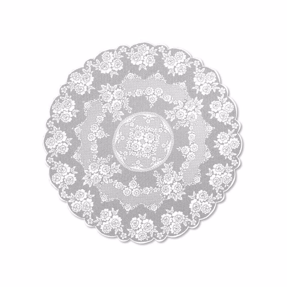 Heritage Lace Victorian Rose White Floral Polyester Round Tablecloth