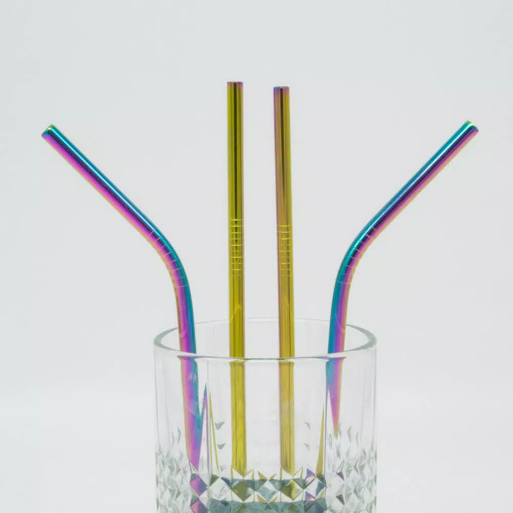ExcelSteel 10-Piece Rainbow Stainless Steel Reusable Straw Set with Cleaning Brushes