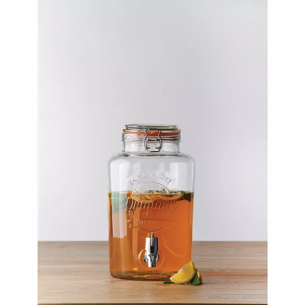 Kilner 2 Gal. Clip Top Glass Beverage Dispenser with Chrome Spigot