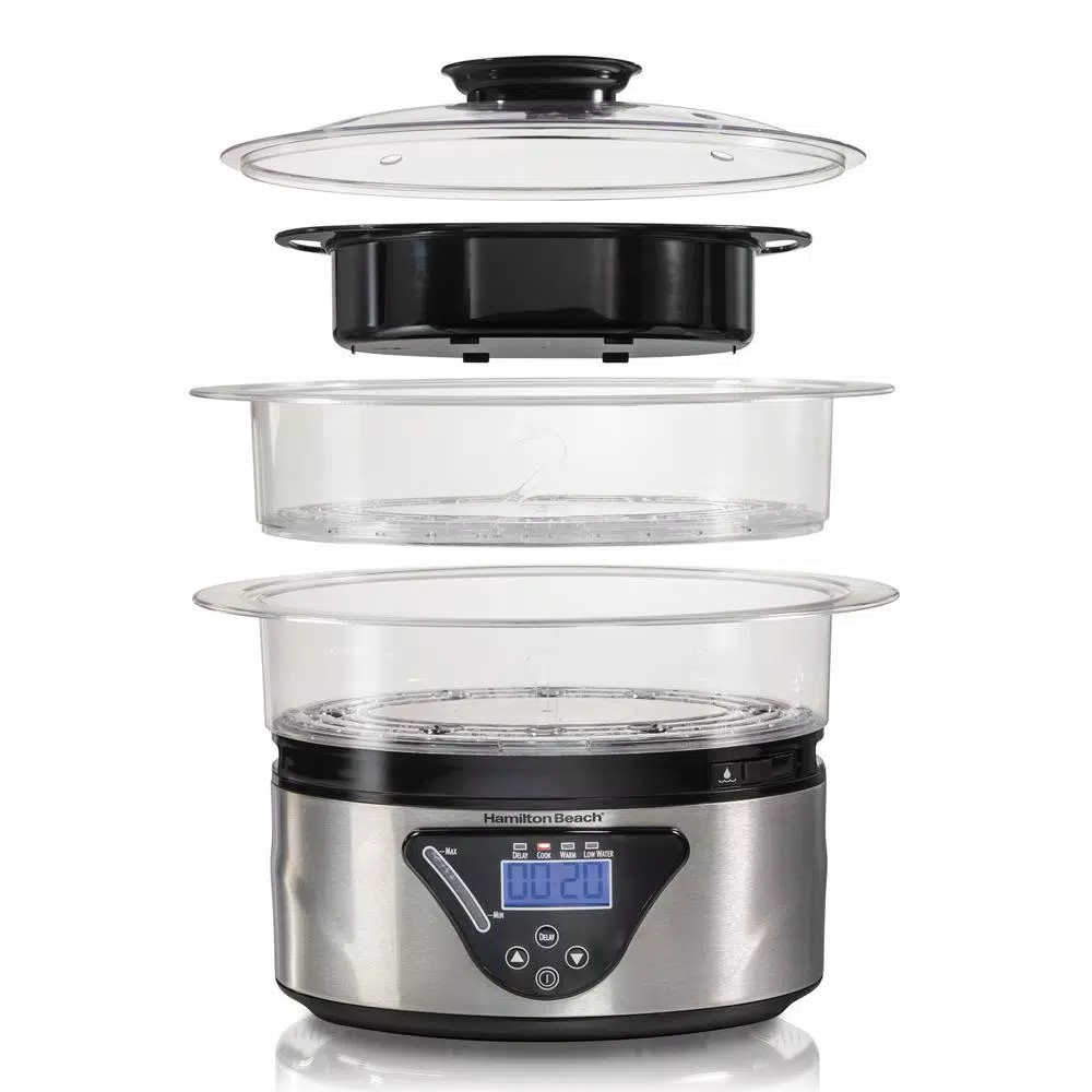 Hamilton Beach 22-Cup Digital Food Steamer and Rice Cooker, 5.5 Qt, Black