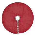 VHC Brands Weston 21 in. Slate Grey Windowpane Plaid Christmas Tree Skirt with Cherry Red Trim thumbnail 2