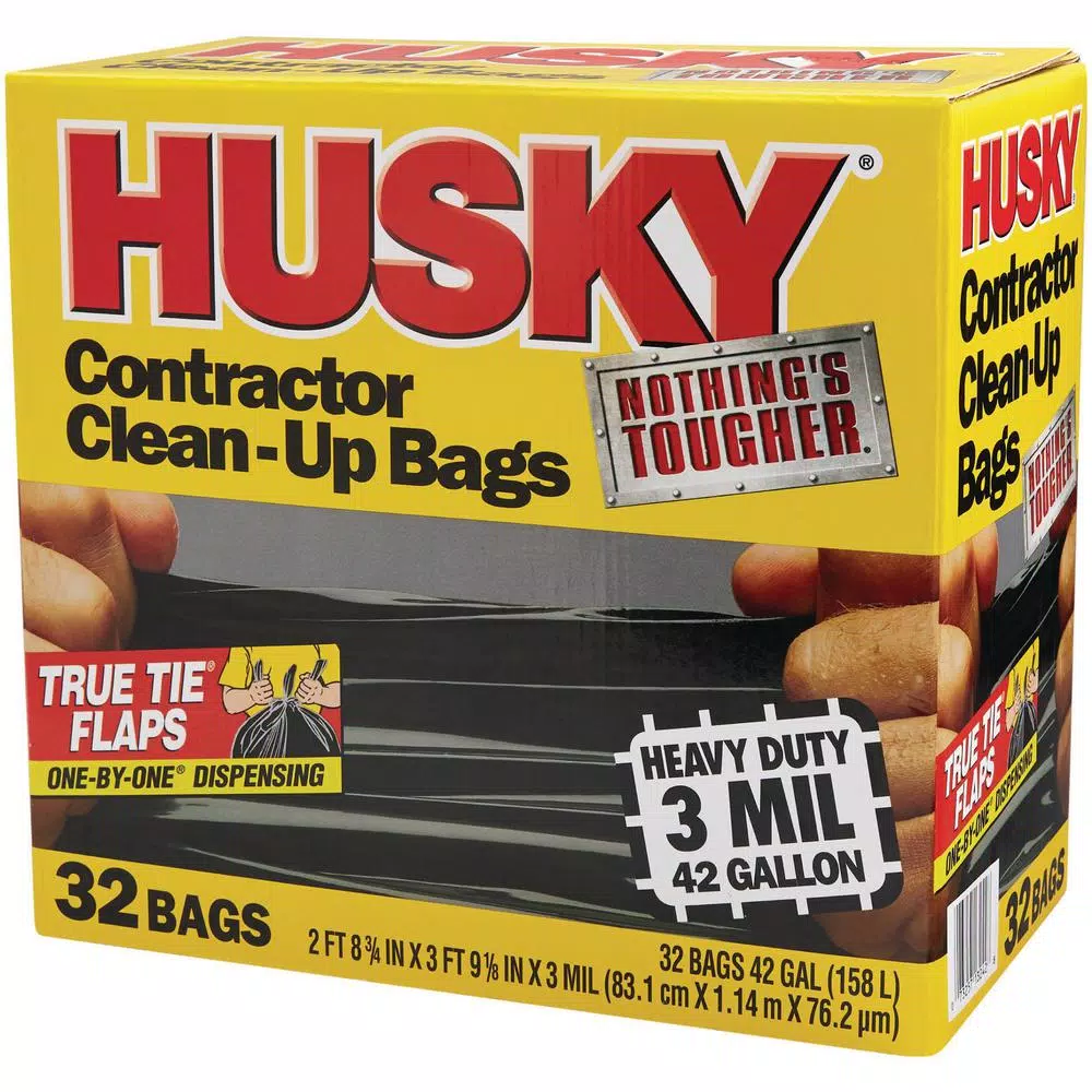 HUSKY 42 Gal. Heavy Duty Clean-Up Trash Bags, 3 mil Thickness, 32-Count Case