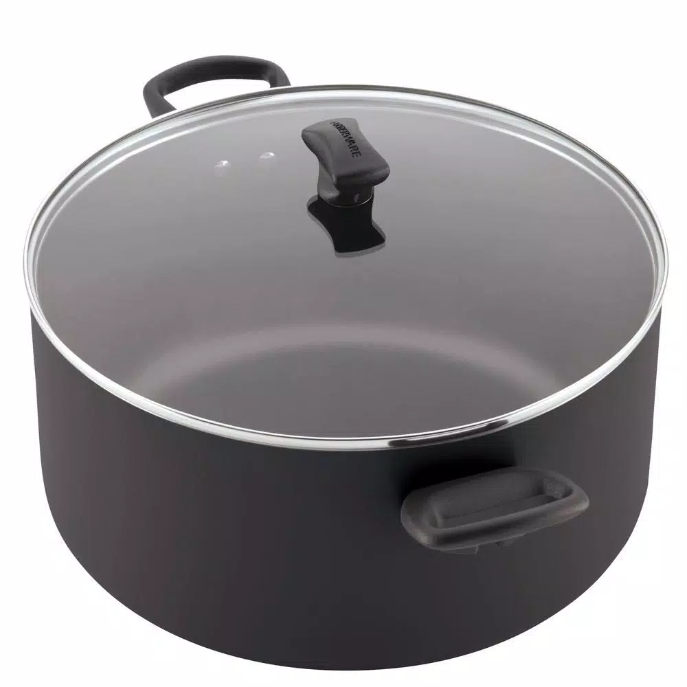 Farberware 10.5 Qt. Aluminum Nonstick Stock Pot with Glass Lid, Black