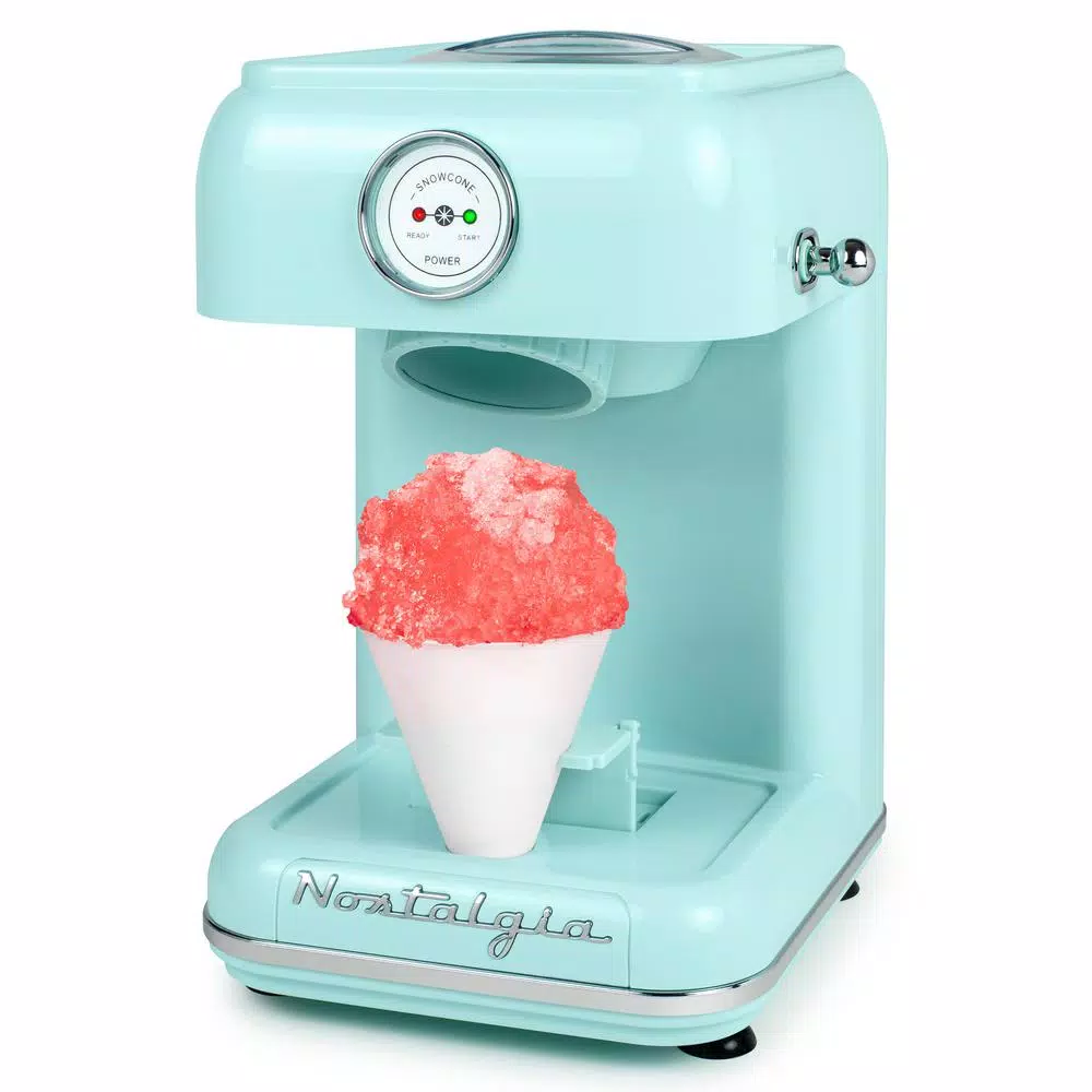 Nostalgia 30W Aqua Blue Retro Snow Cone Maker with Stainless Steel Blades