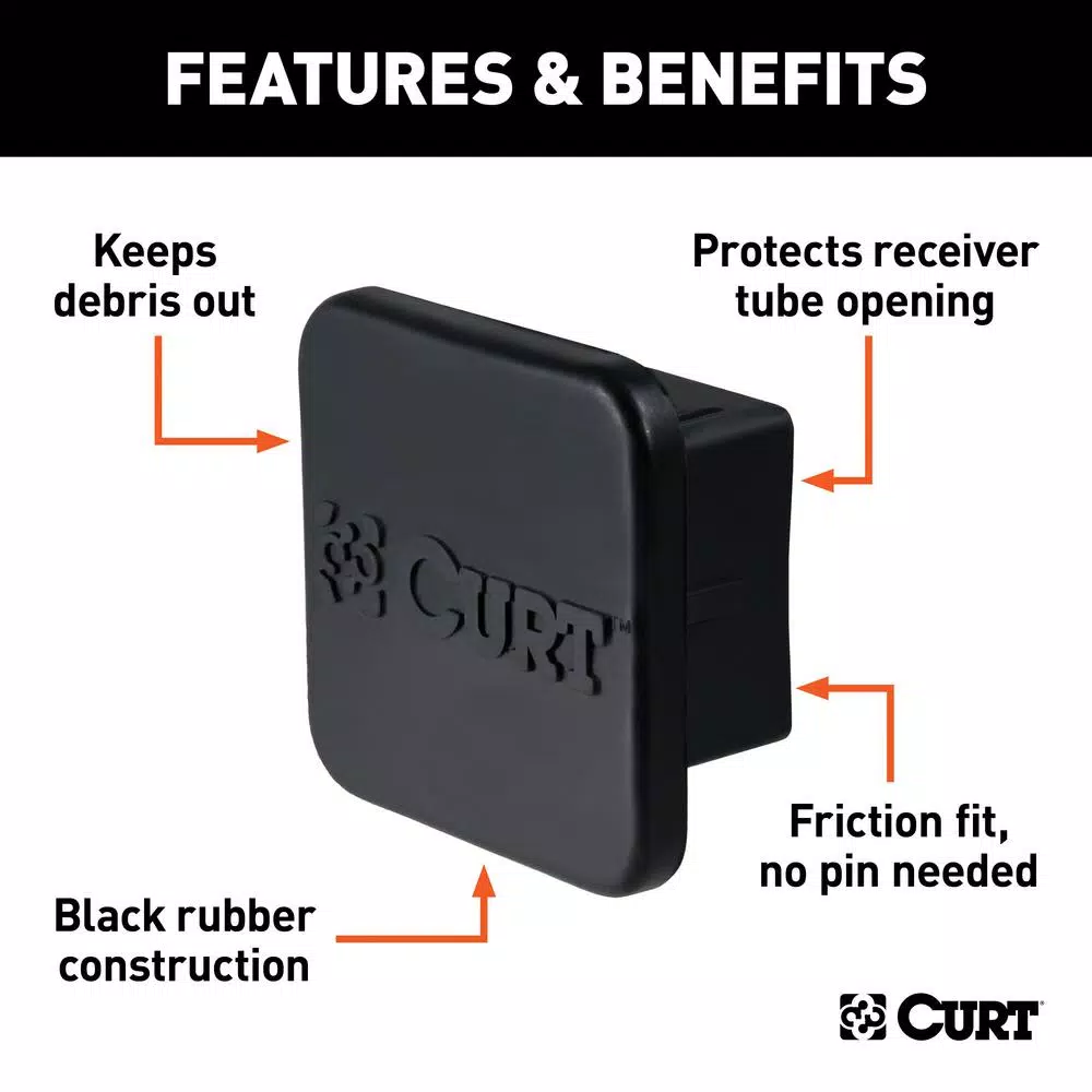 CURT 2" Rubber Trailer Hitch Receiver Tube Cover, Black