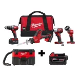 Milwaukee M18 18V Lithium-Ion Cordless 4-Tool Combo Kit with Wet/Dry Vacuum and 5.0 Ah Battery thumbnail 1