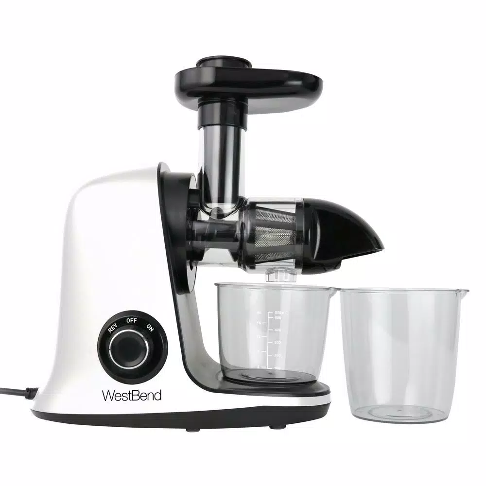 West Bend Cold Press Masticating Juicer, Slow Juicer Extractor for Fruits, Vegetables and Greens, White