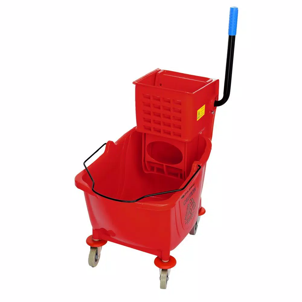 Alpine Industries 36 Qt. Mop Bucket with Side Press Wringer, Red