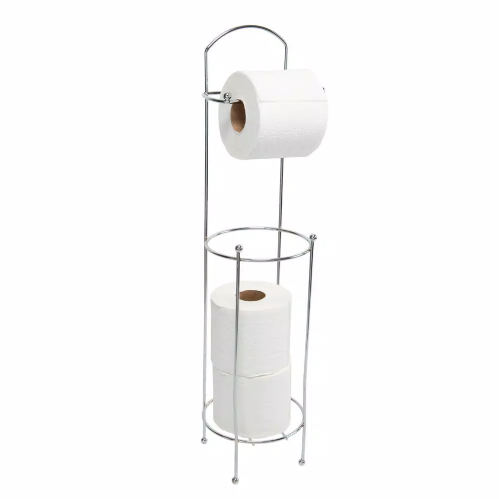 Bath Bliss Chrome Toilet Paper Holder and Stand, Freestanding Storage with 3 Extra Roll Capacity