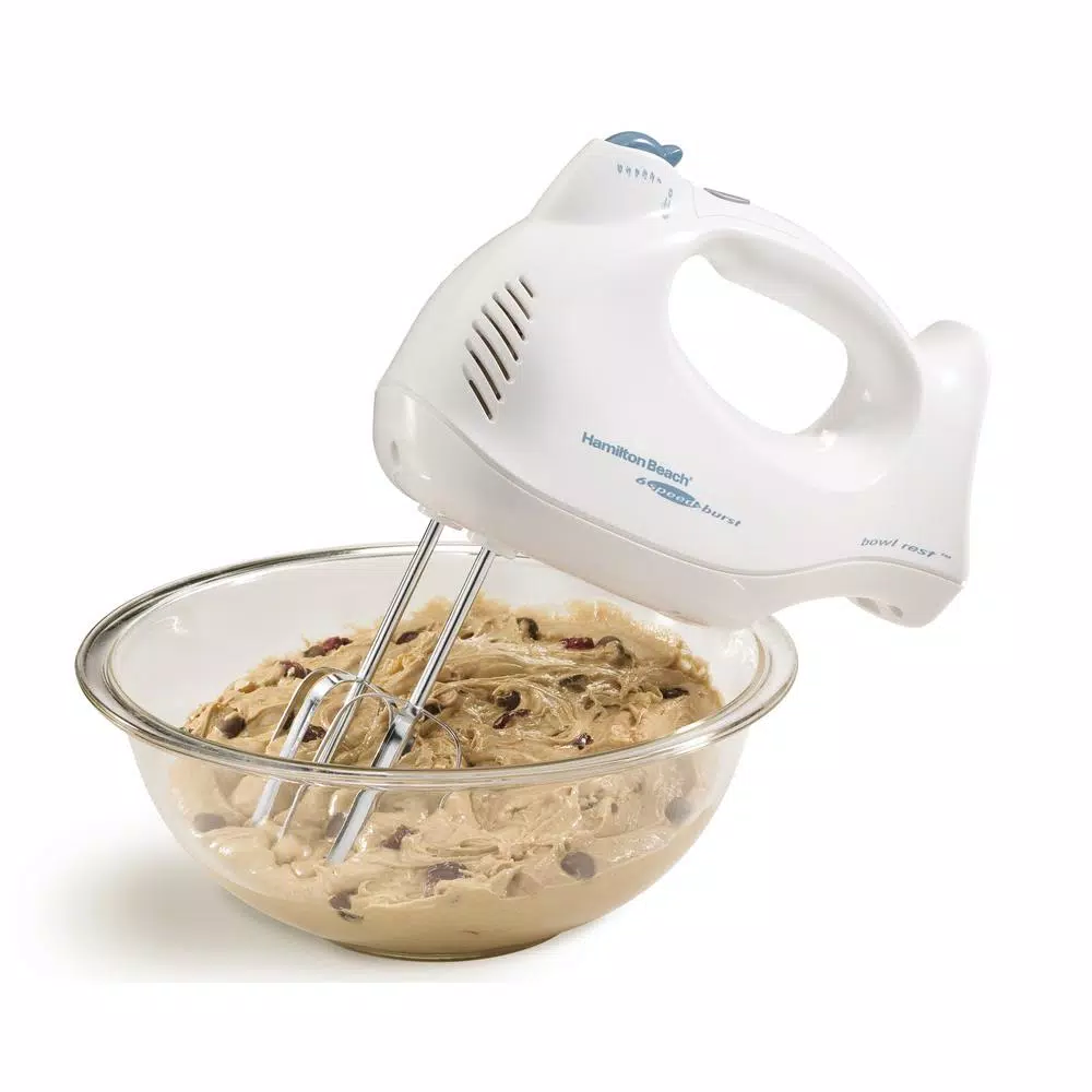 Hamilton Beach 6-Speed Hand Mixer with Snap-On Storage Case, White