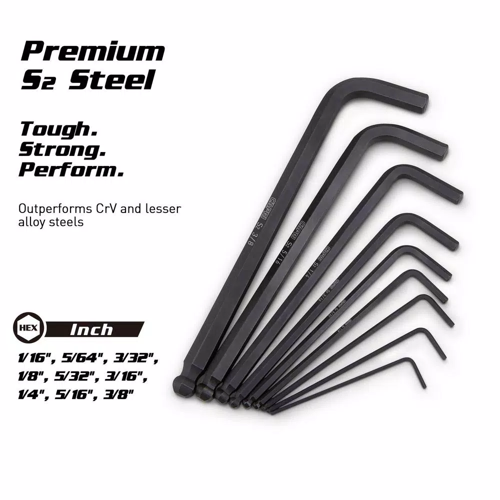 Capri Tools S2 Steel SAE Long Arm Ballpoint Hex Key Wrench Set, 9-Piece