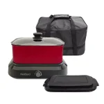 West Bend 5 Qt. Red Non-Stick Versatility Slow Cooker with Griddle Base, Travel Lid, and Thermal Tote thumbnail 2