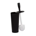 Home Basics Black and White Plastic Toilet Brush and Holder Set with Nylon Bristles thumbnail 1