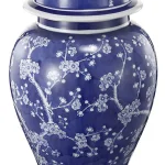Benjara Blue and White Ceramic Ginger Jar with Petite Flower Design and Lid thumbnail 5