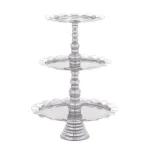 LITTON LANE 24 in. Polished Silver Aluminum 3-Tier Wavy-Ribbon-Rimmed Round Tray Stand thumbnail 2