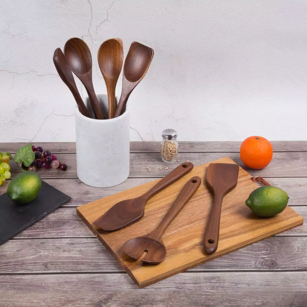 Creative Home 7-Piece Acacia Wood Kitchen Utensil Set with Carbonized Finish