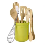 Basic Essentials 8-Piece Light Green Ceramic Kitchen Utensil Set with Bamboo Tools thumbnail 1