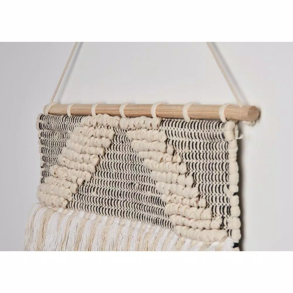 LR Home Fringed Diamond Ivory and Natural Tufted Cotton Wall Tapestry