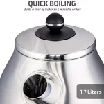 Ovente KS777 1.7L Stainless Steel Electric Kettle, 1500W Rapid Boil with Auto Shut-Off thumbnail 2