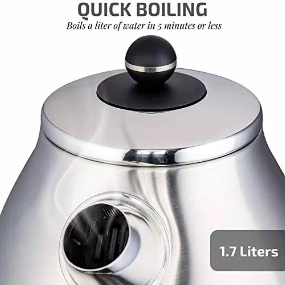 Ovente KS777 1.7L Stainless Steel Electric Kettle, 1500W Rapid Boil with Auto Shut-Off