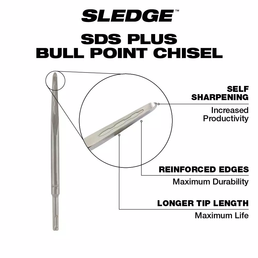 Milwaukee SLEDGE 10 in. SDS-Plus Bull Point Chisel for Concrete Demolition