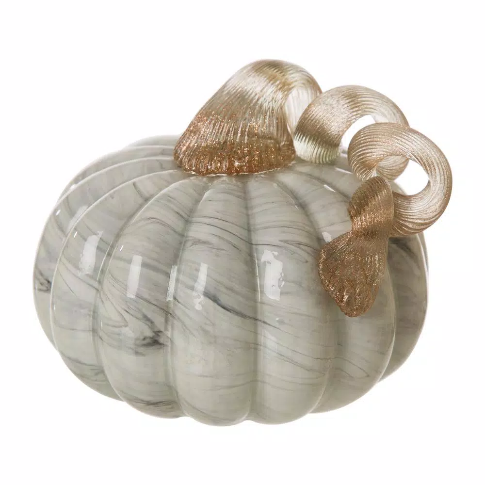 Glitzhome Gray Marble Glass Pumpkin Set of 2 - Handmade Tabletop Decoration