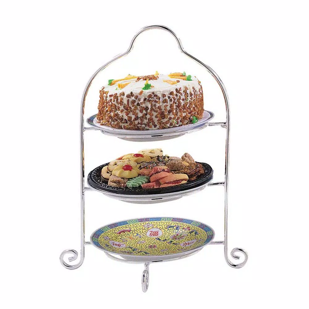 Heim Concept Silver 3-Tier Round Metal Dessert Stand, 11 inch Diameter