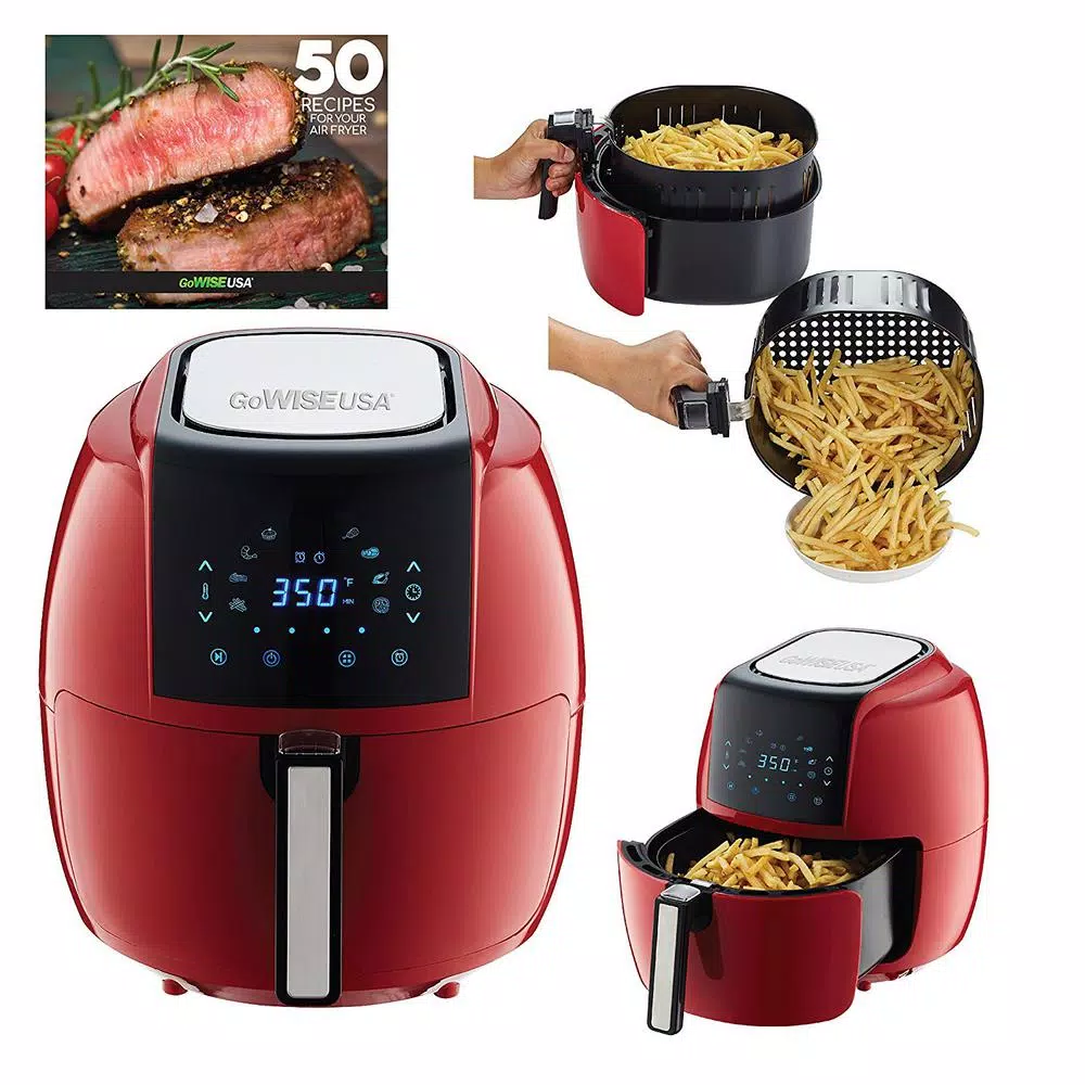GoWISE USA 5.8 Qt. XL Electric Air Fryer, 8-in-1 Rapid Air Circulation, Chili Red