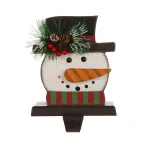 Glitzhome 6.5 in. Snowman Head Wooden and Metal Stocking Holder, Festive Holiday Decor thumbnail 1
