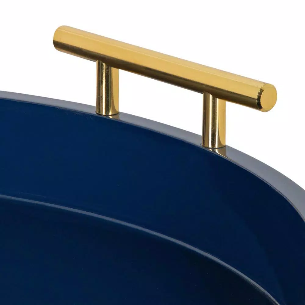 Kate and Laurel Lipton Navy Blue Decorative Wood Tray with Gold Handles
