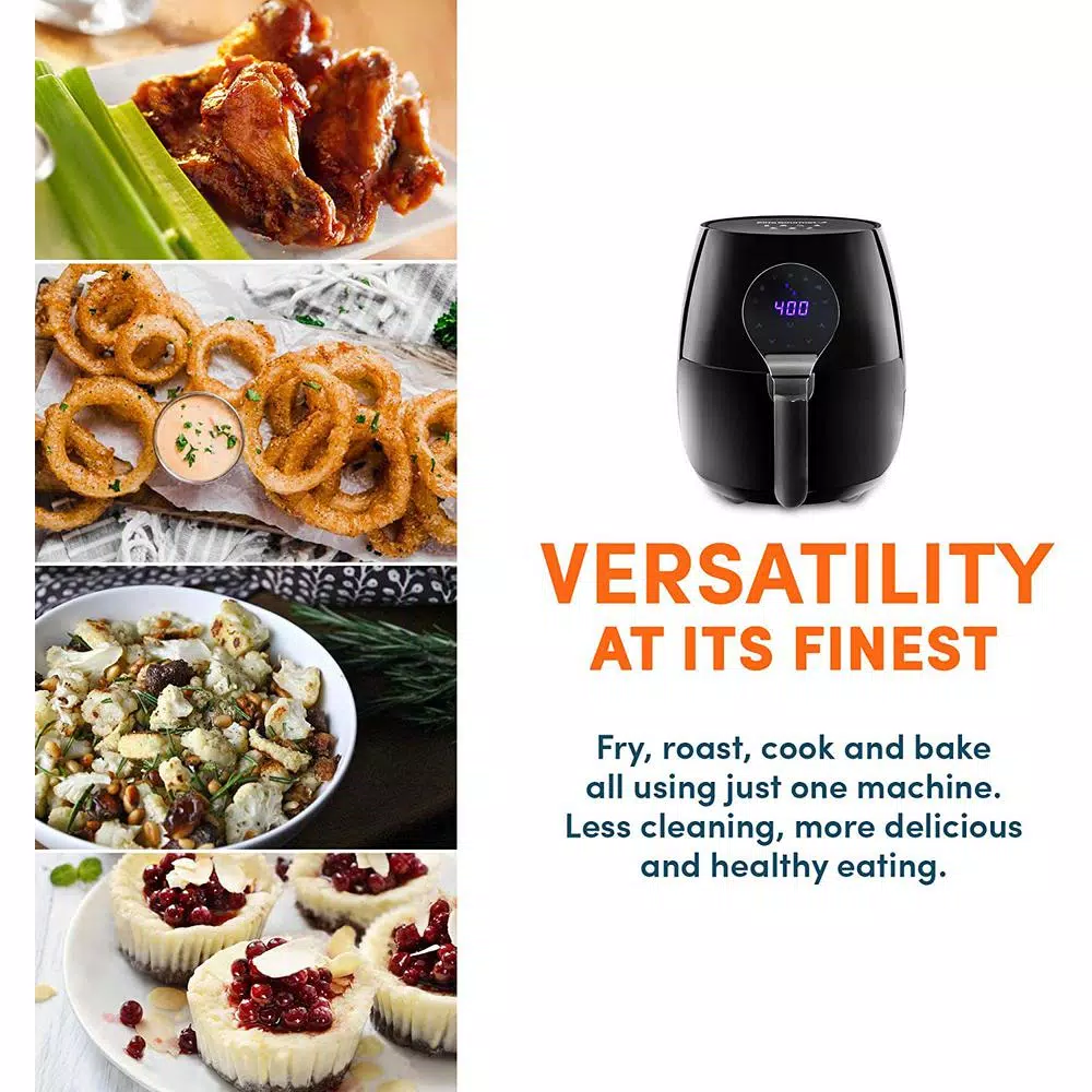 Maximatic Elite Gourmet 5.3 Qt. Digital Air Fryer, 1350W Oil-Free Multi-Cooker, Black
