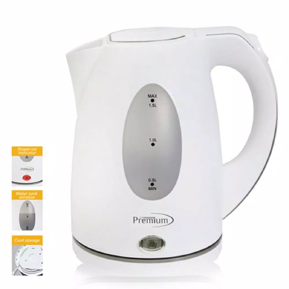 PREMIUM 6-Cup Cordless White Electric Tea Kettle with Detachable Base, 1.6 QT