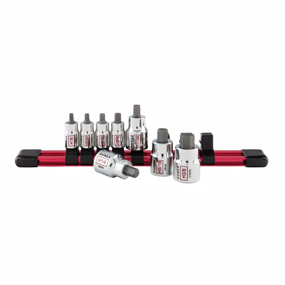 SUNEX TOOLS Sunex 8-Piece SAE Hex Bit Socket Set with Aluminum Rail, 1/4 in. and 3/8 in. Drive