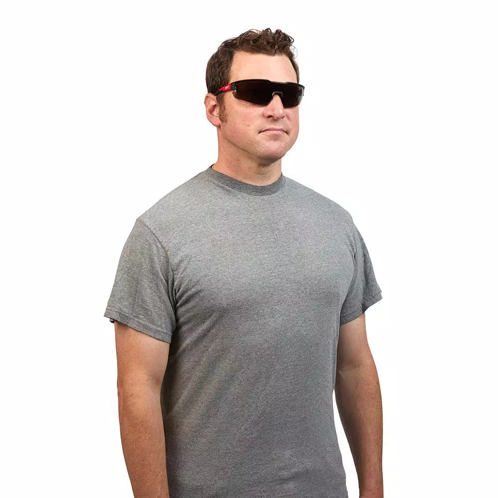 Milwaukee Safety Glasses with Tinted Lenses and Corded Red Reusable Earplugs (4-Piece Set)