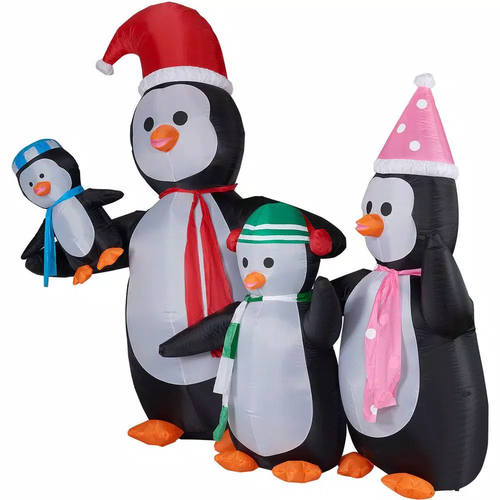Fraser Hill Farm 10 ft. Penguin Family Christmas Inflatable with White Lights