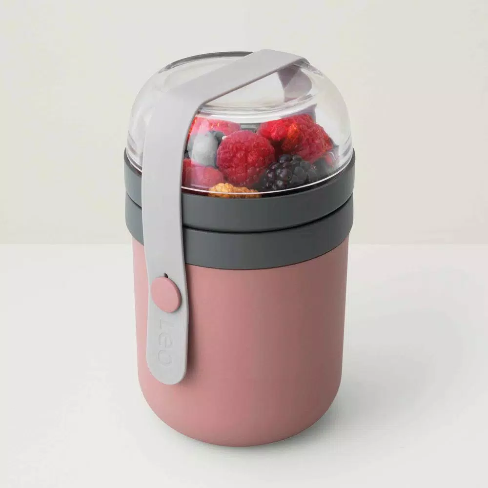 BergHOFF Leo Lunch Pot Dual Container Food Storage Lunch Box, 22 oz, Pink