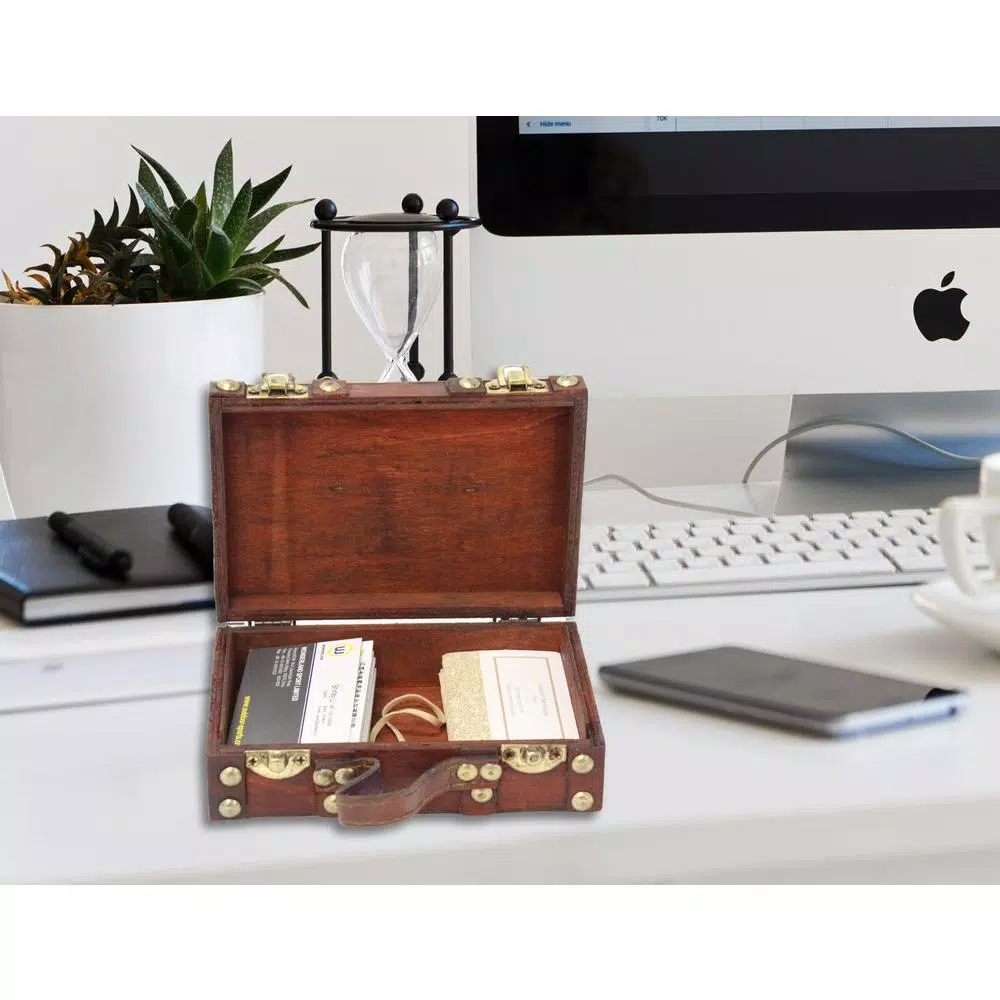 Vintiquewise Antique Style Small Mini Suitcase Decorative Wood and Faux Leather Treasure Box