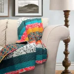 Lush Decor Boho Stripe Turquoise and Tangerine Striped Throw Blanket thumbnail 1