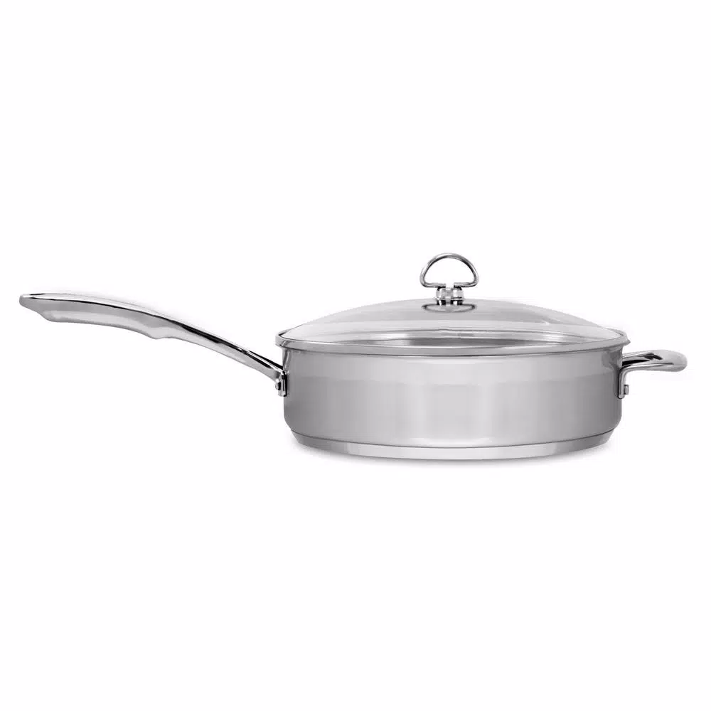 Chantal Induction 21 Steel 11.5 in. Stainless Steel Saute Skillet with Glass Lid, Brushed Stainless Steel
